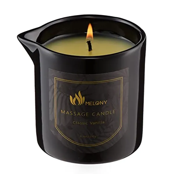MELONY Massage Oil Candle for Pure Relaxation- 8.1 oz- Moisturizing Essential Oil Body Massage Candle for Home Spa- Amazing Gift for Women & Men (Classic Vanilla)