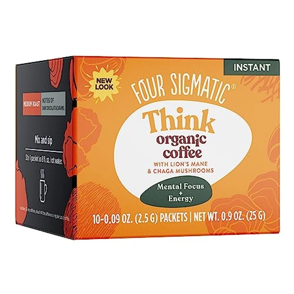 Four Sigma Foods RAWE-FSMCLM-FR Four Sigmatic Mushroom Coffee Mix Think With Lion's Mane & Chaga 10 Servings X 2.5g, Lion's Mane & Chaga, 10 Count, (Package May Vary)