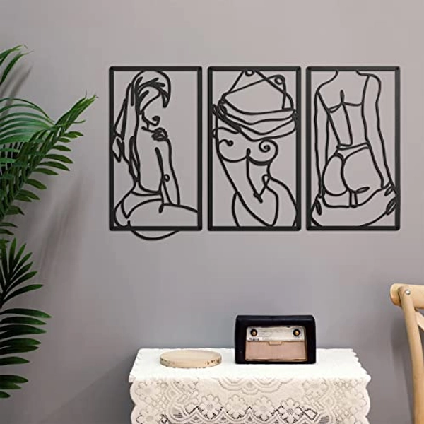 3 Pcs Modern Minimalist Wall Decor Abstract Line Art Wall Decor Woman Body Shape Art Print Decor Line Drawing Metal Wall Art for Living Room Bedroom Wall (Black)