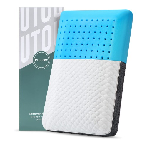 Memory Foam Pillow for Sleeping, Cooling Gel Pillows for Neck Pain Relief, 4D Mesh Ventilated Soft Bed Pillows for Side, Back and Stomach Sleepers, Standard, White, Grey - 