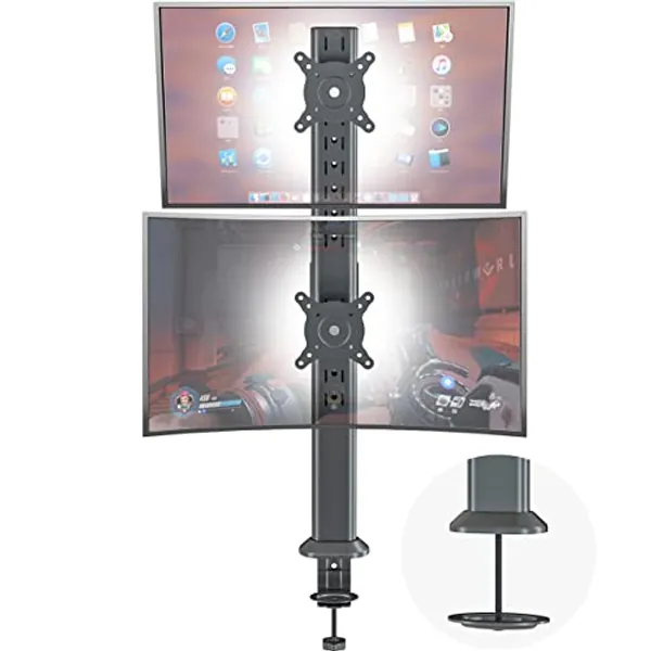 HEMUDU Dual Monitor Articulating Desk Mount Arm Stand - Vertical Stack Screen Supports Two 13 to 34 Inch Computer Monitors with C Clamp - 13"-34" MONITOR ARM STAND WITH C CLAMP