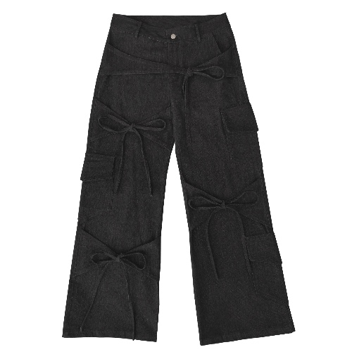Black Denim Bow Pants
