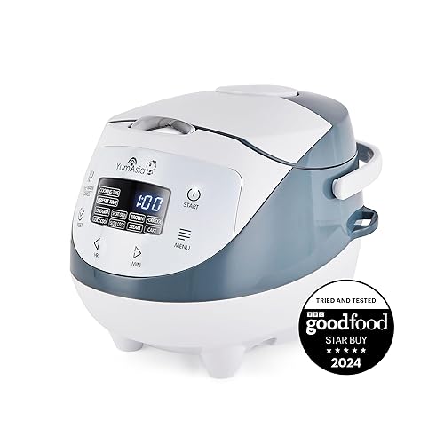 Yum Asia Panda Mini-Reiskocher mit Ninja-Keramikschüssel und Advanced Fuzzy Logic (3,5 Tassen, 0,63 Liter) 4 Reisfunktionen, 4 Multicooker-Funktion, 220–240V - White / Grey