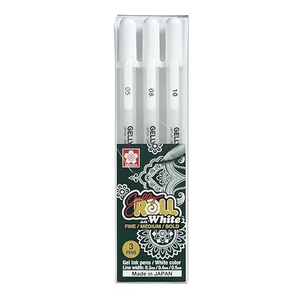 SAKURA Gelly Roll 3 gelpennen div diktes - wit, POXPGBWH3C Mix 05, 08, 10, Weiß - 3 stück (1er Pack)