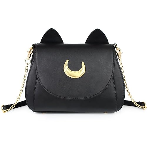 Moon Luna Cat Purses Pu Leather Gothic Purse Cosplay Moon Sailor Bag Handbags Shoulder Bags - Black