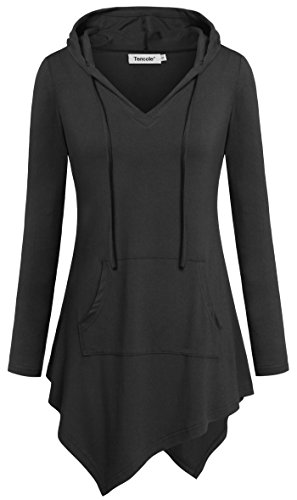 Tencole Women Asymmetrical Hoodie Shirt Long Sleeve Tunic Casual Tops with Pocket - Green Large