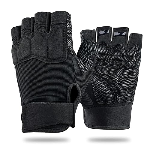 FIORETTO Fingerless Gloves for Airsoft Shooting Half Finger Hunting Hiking Cycling Driving Motorcycle Climbing Work Gloves M210603 - Large - Black