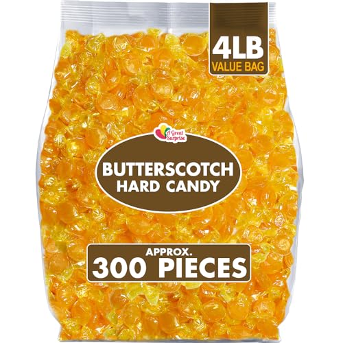 Butterscotch Hard Candy - 4 Pounds - Individually Wrapped Butter Scotch Candies - Yellow Candy - Butterscotch Discs Buttons - Bulk Candy - Butterscotch - 4 Pound (Pack of 1)