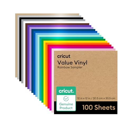 Cricut Value Permanent Vinyl - 100ft Rainbow Sampler, 12in x 12in Sheets (100 count) - 100-pack