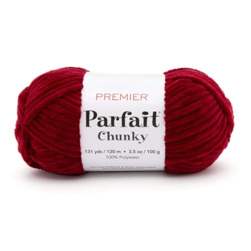 Premier Parfait Chunky Yarn, Super Bulky Yarn, Ideal Yarn for Knitting and Crocheting, Chenille Yarn, Ruby, 3.5 oz, 131 Yards - 1150-21 Ruby