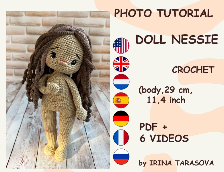 Nessy amigurumi crochet doll base pattern. Unclothed. DOLL ONLY, pants not included. pdf by irina tarasova.