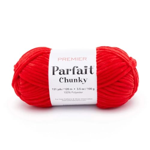 Premier Parfait Chunky Yarn, Super Bulky Yarn, Ideal Yarn for Knitting and Crocheting, Chenille Yarn, Poppy, 3.5 oz, 131 Yards - 1150-17 Poppy