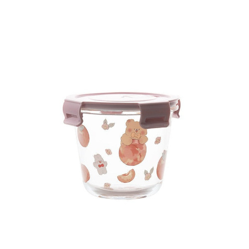 Kawaii Bunny Microwave Glass Bowl With Lid - Peach Bear