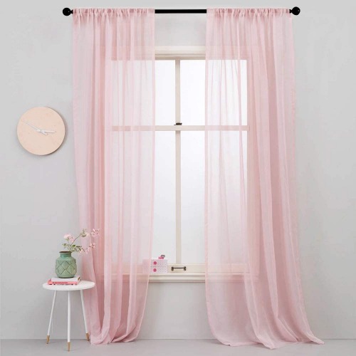 MRTREES Sheer Curtains Pink 84 inches Long Sheers Girls Room Nursery Transparent Voile Curtain Panel Bedroom Rod Pocket Window Treatment Set 2 Panels Living Room Sliding Glass Door - W54"×L84" Pink