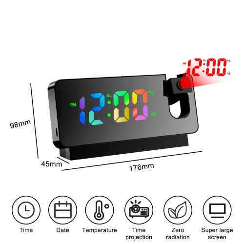 Adjustable LED Digital Projection Alarm Clock - Black
