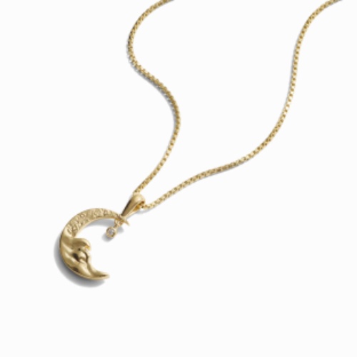 Diamond Moon Wave Necklace - 14K Yellow Gold Vermeil / 20"-22"