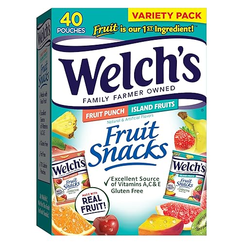 Welch's Fruit Snacks, Fruit Punch & Island Fruits Variety Pack, Gluten Free, Bulk Pack, Individual Single Serve Bags, 0.8 oz (Pack of 40)