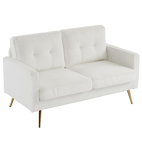 VINGLI 56" Modern White Loveseat,Small Sofa Couch with Deep Seat for Living Room,Faux Sherpa 2-Seater Sofa for Bedroom,Apartment,Office,Dorm,Small Space - Loveseat - White,faux Sherpa