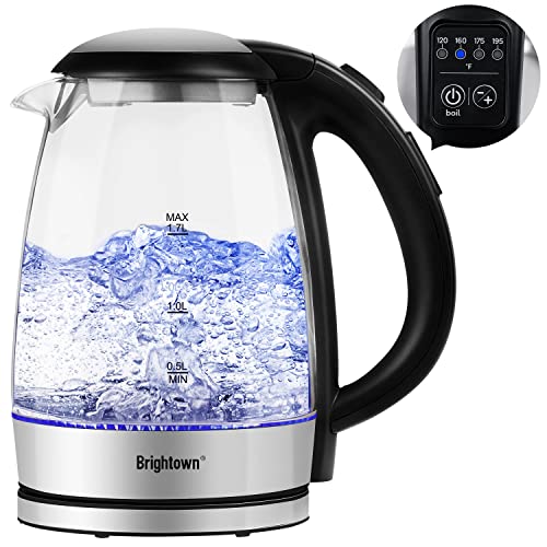 Electric Kettle Temperature Control Glass Hot Water Boiler with 4 Colors LED Indicator Tea Heater Fast Heating with Keep Warm Function Auto Shut Off and Boil Dry Protection (1.7L) - Borosilicate Glass Temperature Control