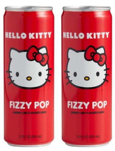 Hello Kitty Fizzy Pop Soda 12 Fl. Oz Pack Of 2! Lime And Sweet Cherry Flavored Soda! Non Caffeinated Flavored Drink! Fruity And Refreshing Japanese Soda!