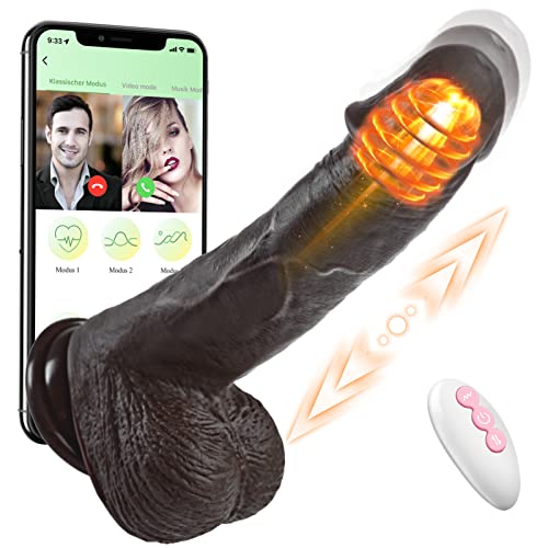 Black Dildo Sex Toys for Women - Silicone Vibrator Dildo Adult Sex Toys，Sex Machine 8 inch Dildo Fake Penis Anal Dildo G-spot and Couples with 5 Thrusting & Vibrators Modes Adult Sex Toys & Games - Black