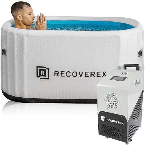 RECOVEREX Cold Plunge Tub - Cold Water Immersion Therapy Tub, Ice Bath Tub for Athletes, Water Chiller for Cold Plunge, Portable Ice Bath with Backpack and Wheels, Inflatable Ice Pod - 100 Gallon