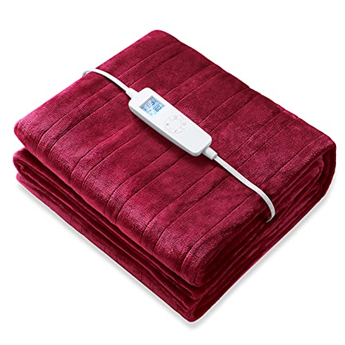 Electric Heated Throw Blanket Twin Size 62" x 84" | 6 Levels Fast Heating & Machine Washable | Full Body Warming Soft Flannel Sofa Bed Blankets with Auto-Off Overheating Protection 8H Timer | Red - Red - 62x84 Inch