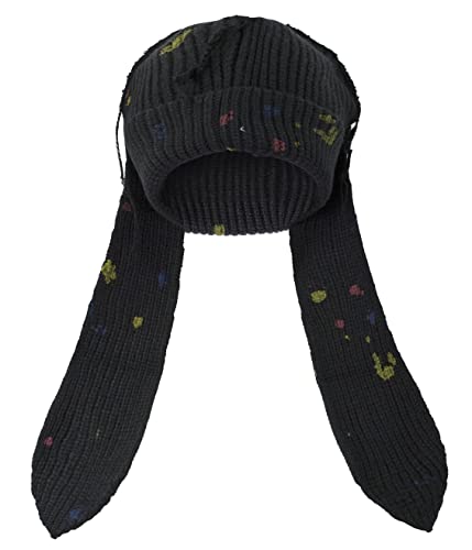 Knit Beanie Hats Cute Bunny Long Ears Funny Hat Fluffy Winter Cap Warm Knit Rabbit Crochet Skull Cap Outdoor Slouchy Hat - One Size - Doodle Black