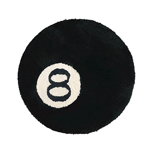 Wokii Simulation Billiards 8 Ball Rug Round Tufting Soft Chair Pad Anti-slip Bath Floor Mat Kids Bedroom Black Carpet Decor Rugs, Black Circle Rugs for Living Room, Party Decorations - Black - 80*80cm