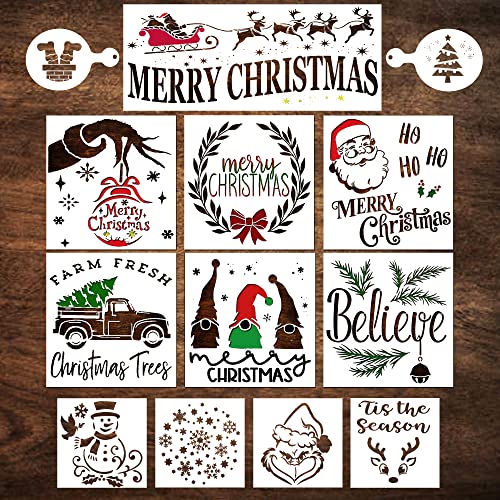 Christmas Stencils for Painting on Wood – Large Christmas Stencil Set Includes Gnome & Snowflakes - DIY Holiday Stencils Reusable for Crafts, Signs, Canvas, Windows, Cookies & Templates - Large Christmas Set
