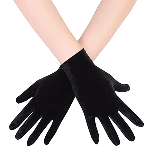 EORUBE Short Opera Velvet Gloves for Women Wrist Long 1920s Flapper Banquet - Black