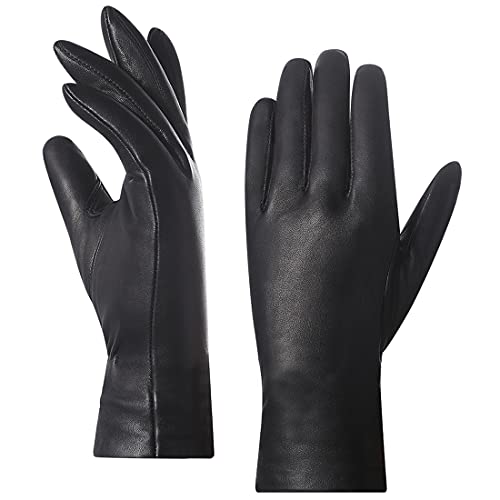 Harssidanzar Women's Leather Winter Gloves,Genuine Lambskin Leather Lined Cashmere Warm Driving Gloves For Women GL006 - Small Black(100% Cashmere Lined, Upgrade)