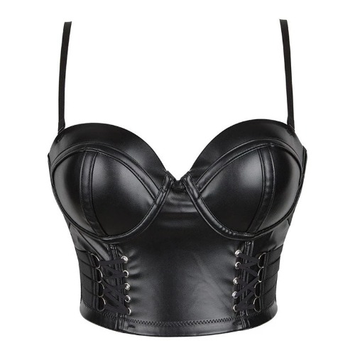 Black PU Leather Lace Underbust Corset - black / XXL