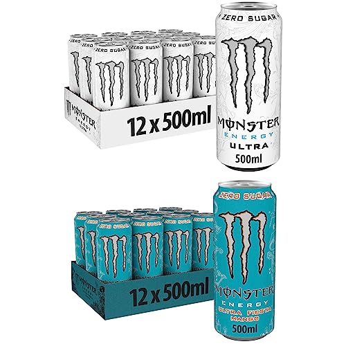 Monster Energy Drinks 24 Pack 500ml (12 Cans Ultra White & 12 Cans Ultra Fiesta) BY SHOP 4 LESS
