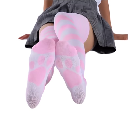 KNEE SOCKS WITH CAT PAW PRINT (3 COLORS) | Pink