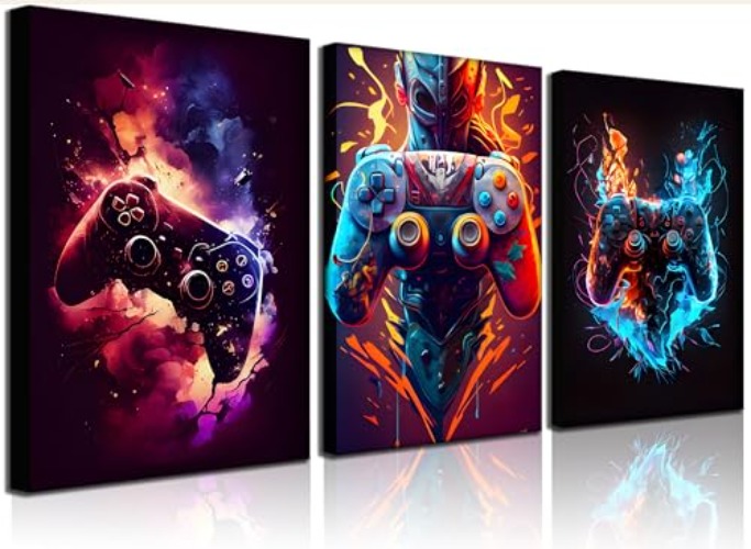 3pcs Framed Gamepad Canvas Wall Art Video Games Posters Prints Children'S Game Room Wall Decoration Game Gamer Canvas Paintings Suitable forTeenagers And Children'S Room Decoration Preparing To Hang - Canvas - 16x24inx3pcs