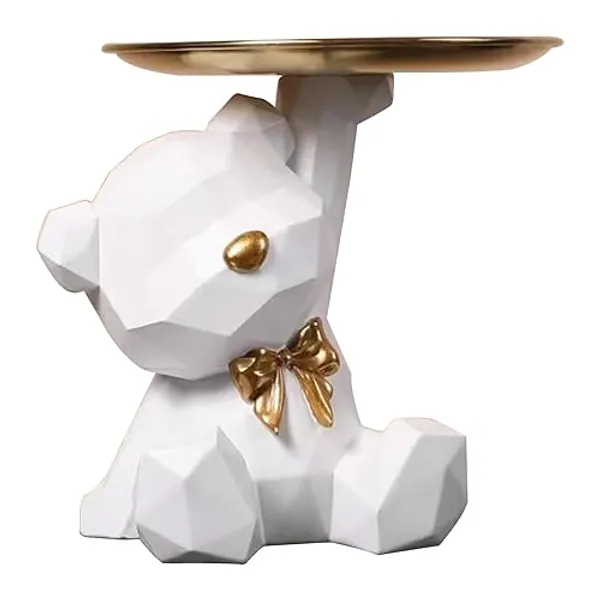 AOpghY Bärenschlüsselschale Harz Bären Skulptur mit Tablett schöne nordische Bären Tier Süßigkeit Schüssel süße geometrische Bärenlagerstaber Home Decor Goodes