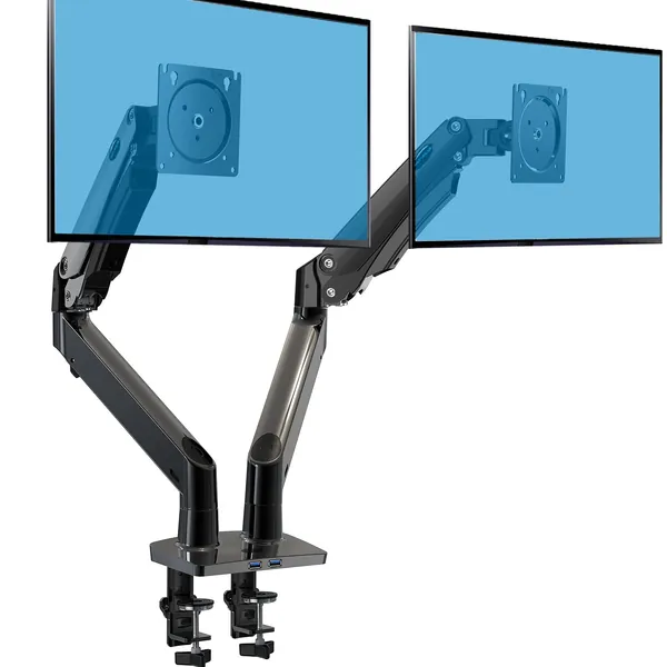 HUANUO Dual Monitor Stand for 15-35 inch Ultrawide Screens, Gas Spring Monitor Arm with USB Cable, Full Motion Monitor Mount Weight up to 12KG