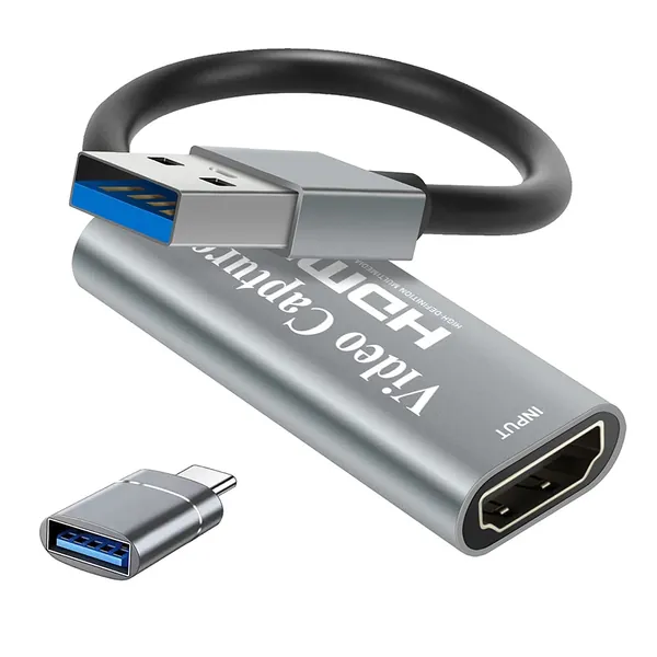 Amozo 4K HDMI Video Capture Card, USB 3.0 Game Capture Card 1080P Capture Adapter for Streaming, Teaching, Video Conference or Live Broadcasting(Silver)