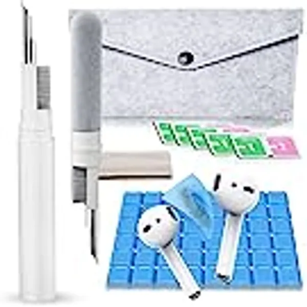 AKIKI Cleaner Kit for Airpods, Earbuds Cleaning kit for Airpods Pro 1 2 3, Phone Cleaner kit with Brush for Bluetooth Earbuds Cleaner, Wireless Earphones,iPhone,Laptop, Camera (White)