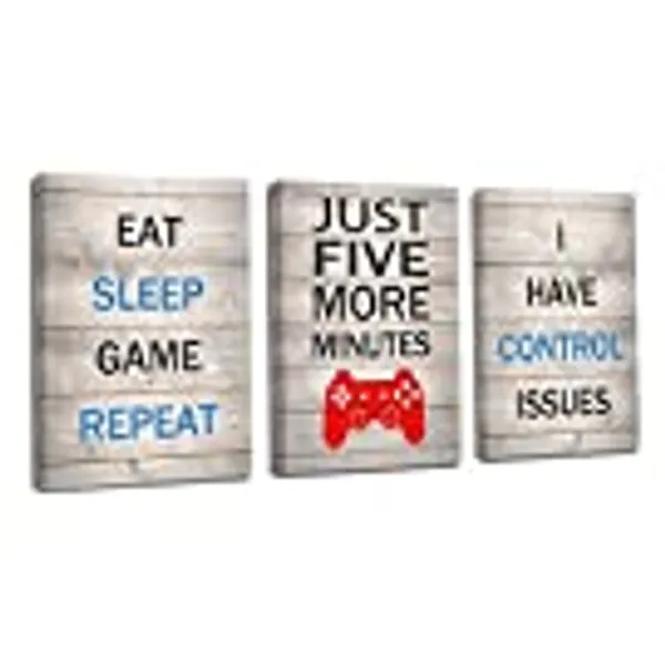 Game Theme Bedroom Art for Boys Gamer Men Cave Decor Poster Print Gaming Word Wooden Grain Man's Playroom Wall Art Boys Room Decor Home Decor Gaming Bedroom Wall Hanging Decor 12x16 Framed Canvas Print