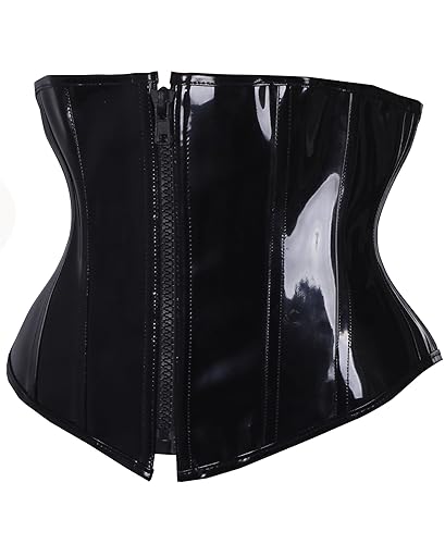 SAYFUT PVC Leather Steampunk Gothic Wasit Trainer Underbust Corset Bustier - Black - Medium