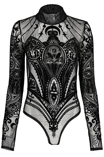 Restyle Cathedral Corset body Gothique Mesh Velvet Flocage Sexy Sheer - L
