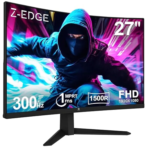 Z-Edge 27 inch Curved Gaming Monitor 300Hz Monitor, 1ms 16:9 FHD 1080P Frameless Curved Monitor, UG27S Freesync Eye Care, 2×Display Port, 2×HDMI - UG27S 1080P 300Hz