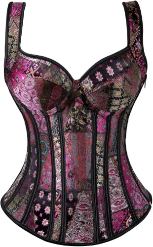 Zhitunemi Women's Gothic Jacquard Shoulder Straps Tank Overbust Corset Bustiers - X-Small Purple