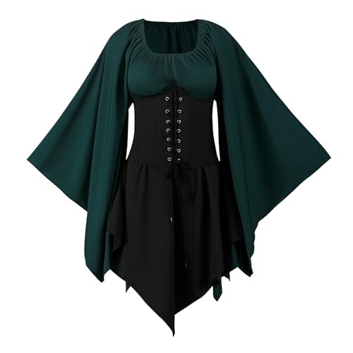 FJKVKDT Vestido medieval para mujer, con mangas de trompeta, renacentista, disfraz medieval, corsé para Halloween, vestido victoriano - S - S1.