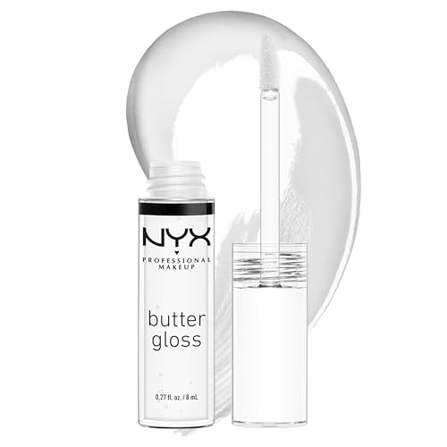 NYX PROFESSIONAL MAKEUP Butter Gloss, Non-Sticky Lip Gloss - Sugar Glass (Clear) - 54 Sugar Glass - 0.27 Fl Oz (Pack of 1)