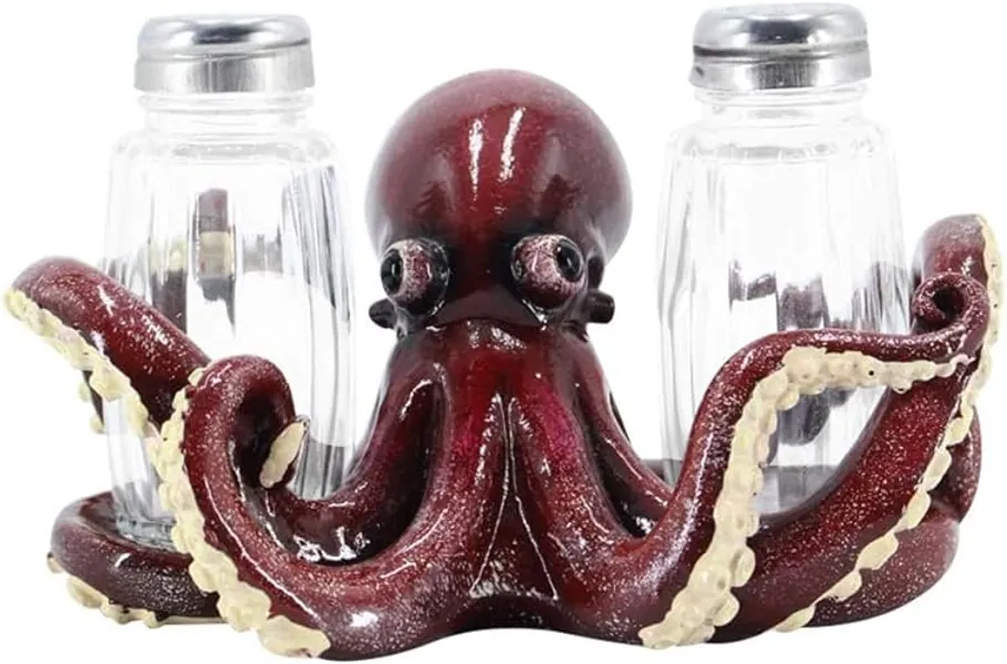 Comfy Hour Western Retro Collection 3" Stone Resin Octopus Salt and Pepper Bottle Holder, Red (Bottle Not Included)