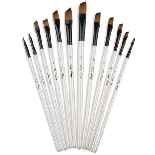 ASelected Angular Paint Brushes Set, 12 Pieces Angle Shader Painting Brush Set for Watercolor Oil Acrylic Crafts Rock & Face Painting (White)
