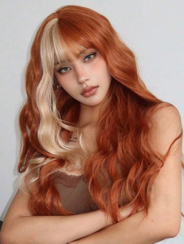 Orange Wig with Blonde Streak